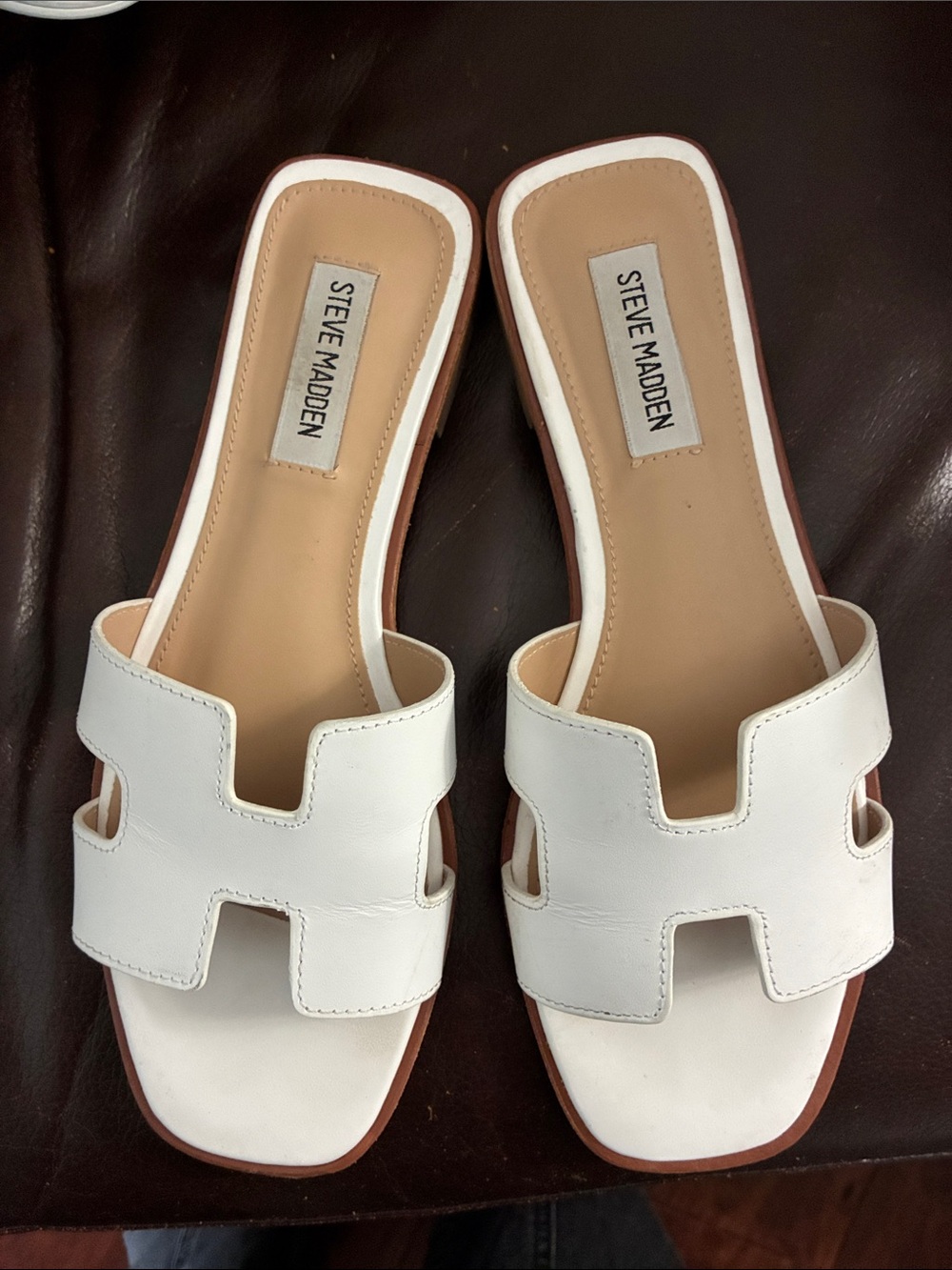 Steve Madden White Cutout Leather Slide Mules